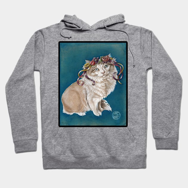 Kitty in Flower Crown - Black Outlined Version Hoodie by Nat Ewert Art